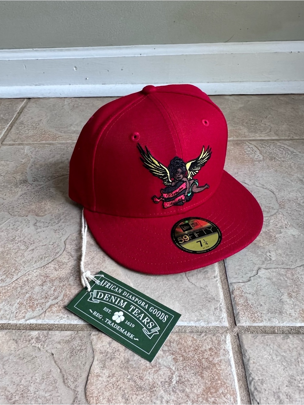 Denim Tears x New Era Red Cherub Fitted Hat Diaspora Goods 59Fifty 7 1/4